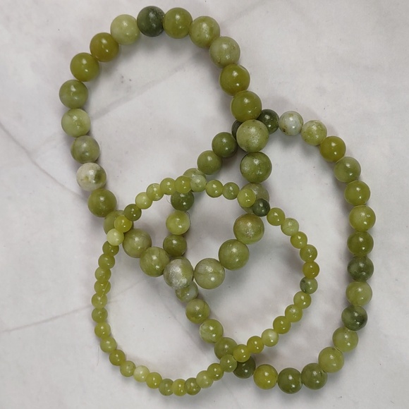 Nephrite Jade Stretch Bracelets 3pc Set - Picture 3 of 4